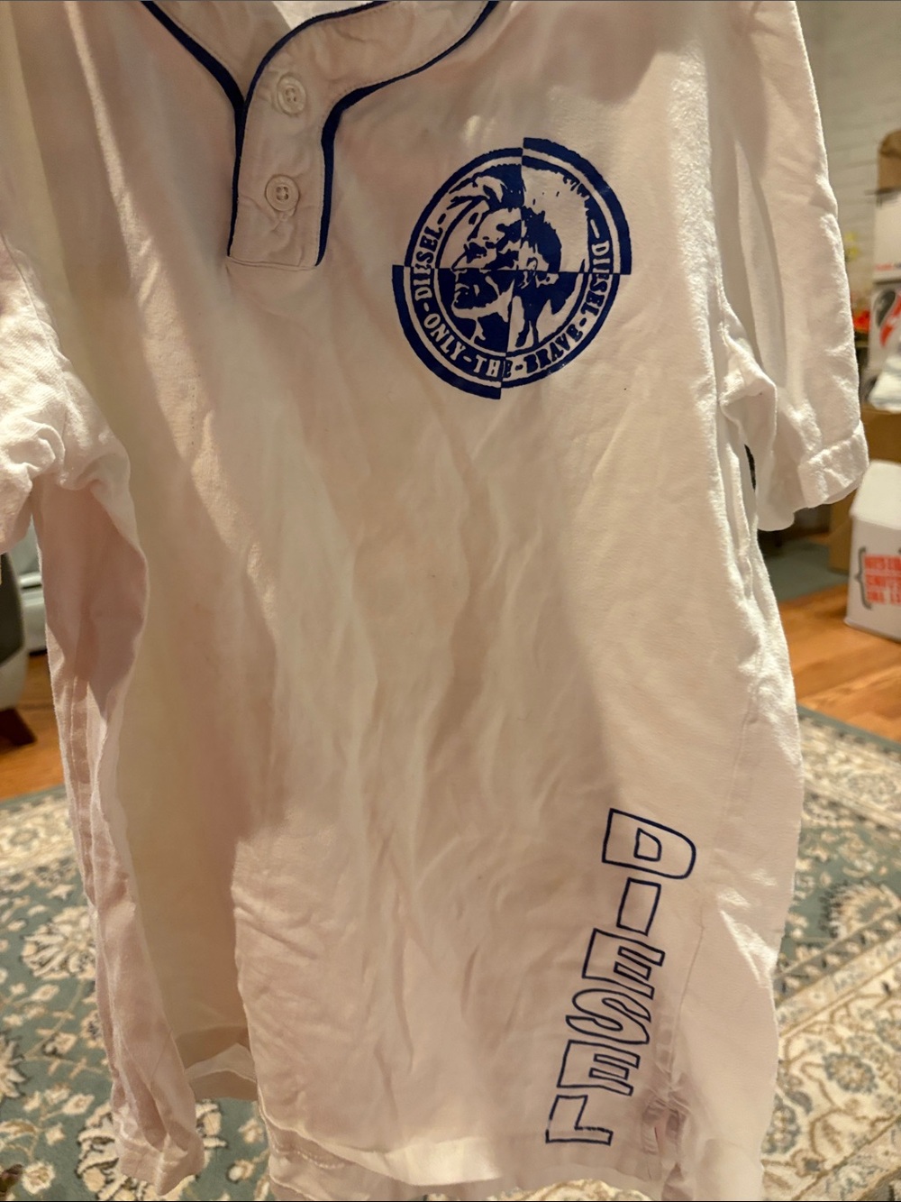 Diesel White Polo with Navy Logo and Side Branding